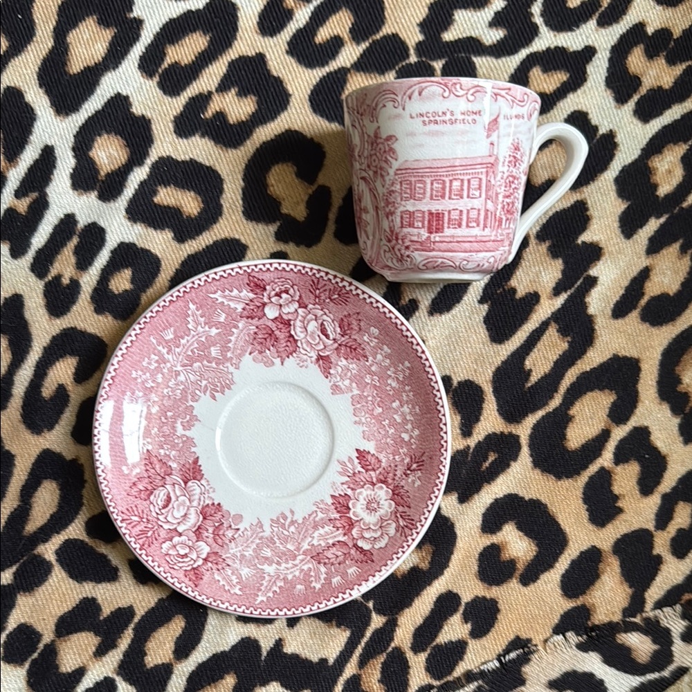 Ole Staffordshire Ware Red and White Floral Teacup and Saucer - Picture 3 of 3